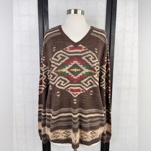 Denim & Supply Ralph Lauren V-Neck Sweater in Brown and Cream